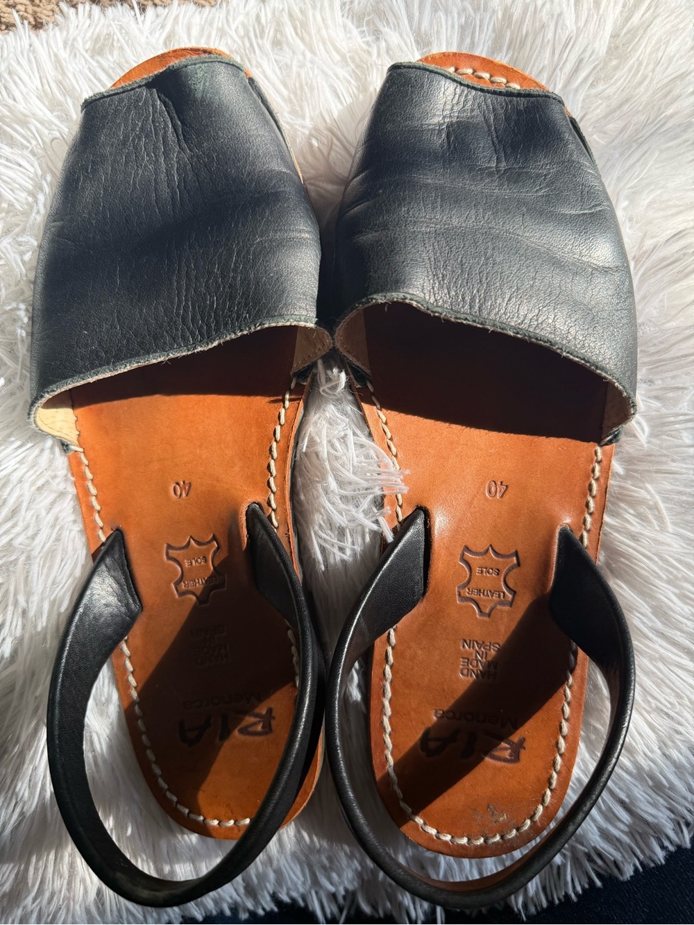 Black Leather Slingback Sandals with Tan Insole